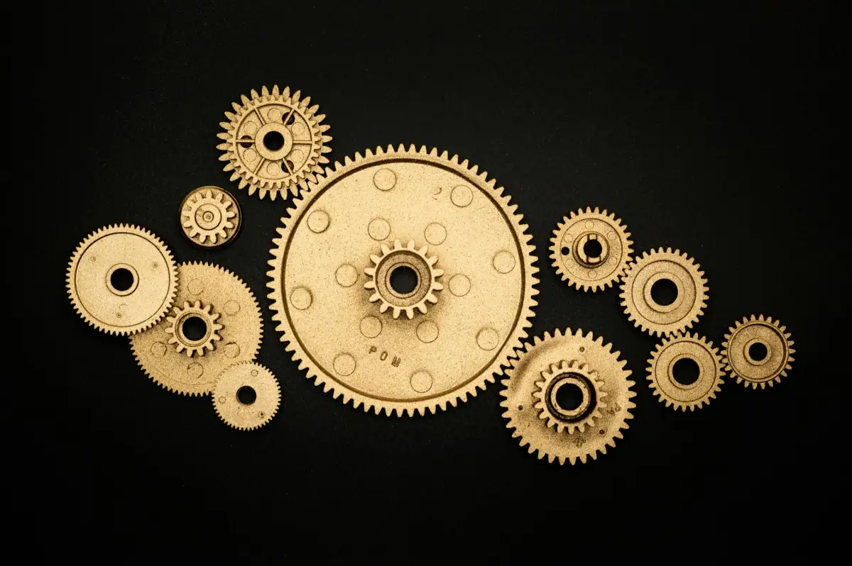 Manufacturing gears representing shop floor workflow